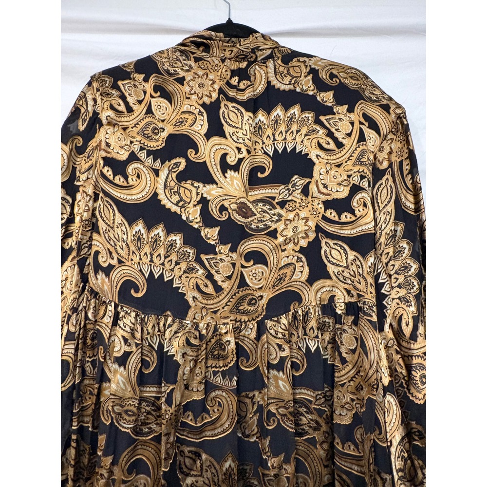 Alice + Olivia Silk Mini Dress Small Black Gold Paisley Tie Neck Goth Glamour - Picture 12 of 13